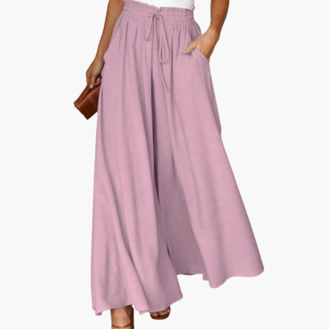 Pantalon Femme à Jambes Larges avec Taille à Cordon