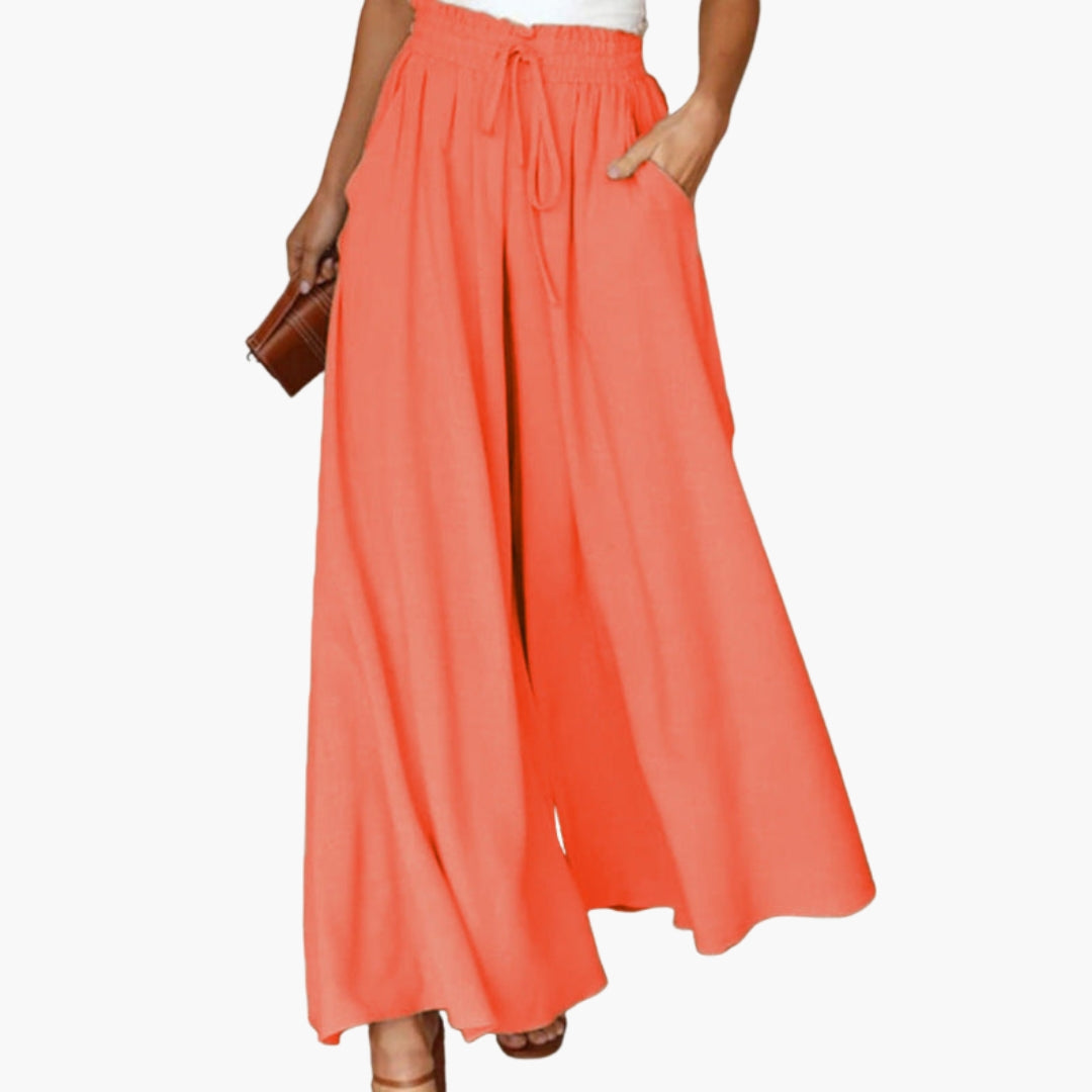 Pantalon Femme à Jambes Larges avec Taille à Cordon