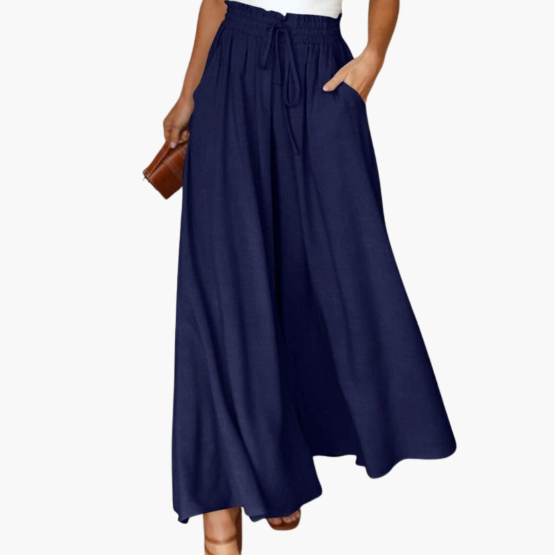 Pantalon Femme à Jambes Larges avec Taille à Cordon