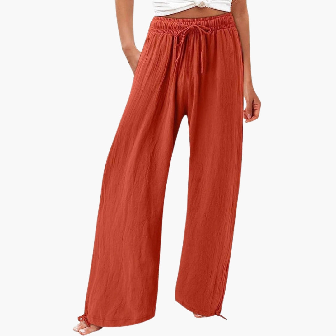 Pantalon Femme a Taille Élastique et Ceinture à Nouer