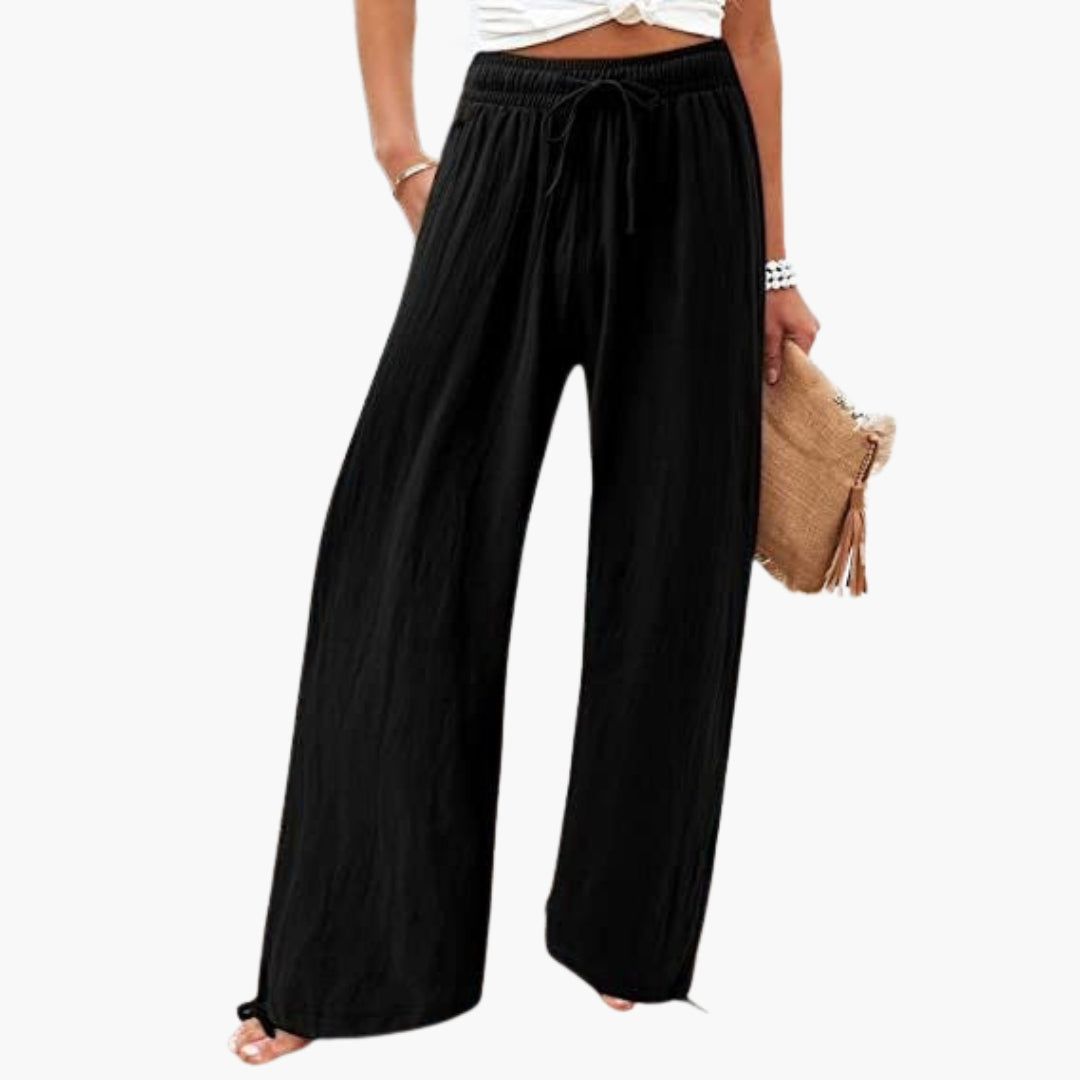 Pantalon Femme a Taille Élastique et Ceinture à Nouer