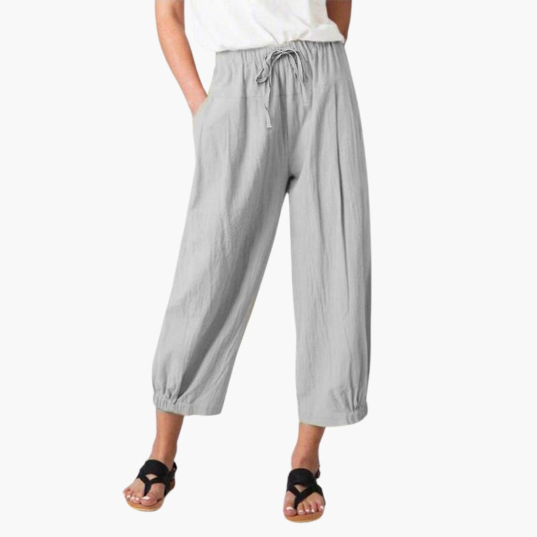 Pantalon Femme a Taille Élastique et Longueur Cheville