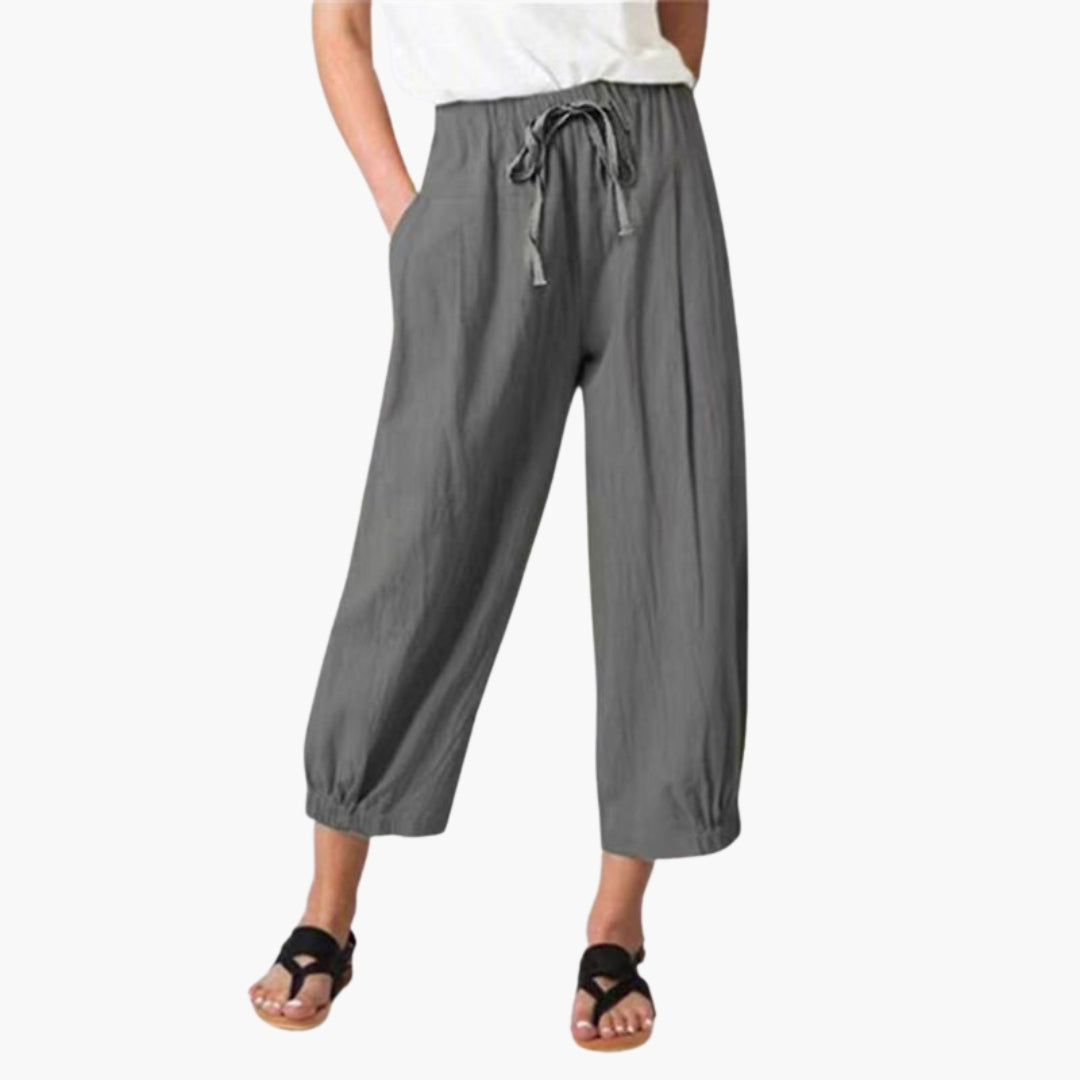 Pantalon Femme a Taille Élastique et Longueur Cheville