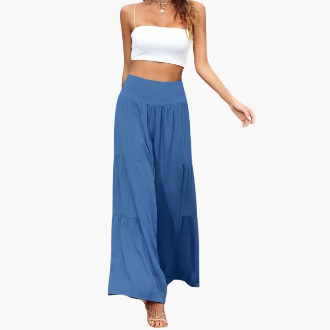 Pantalon Femme à Taille Haute et Plis Aérés