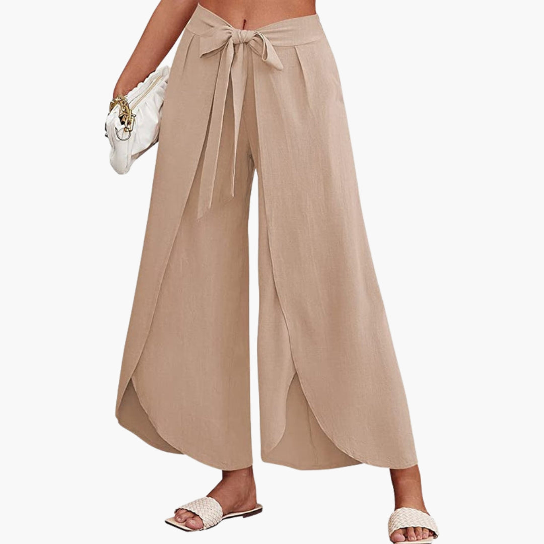 Pantalon Femme avec Ceinture à Nouer et Surface Unie
