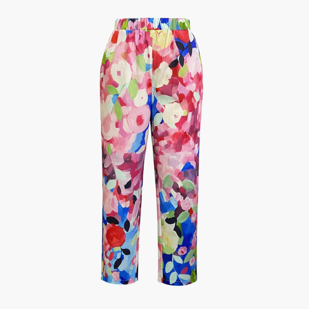 Pantalon Femme avec Motif Floral et Poches Latérales
