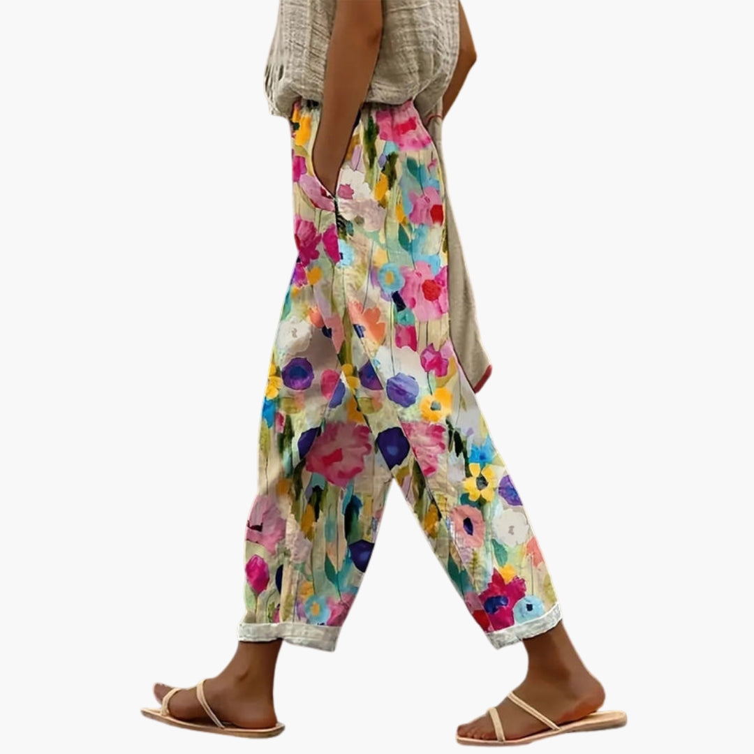 Pantalon Femme avec Motif Floral et Poches Latérales