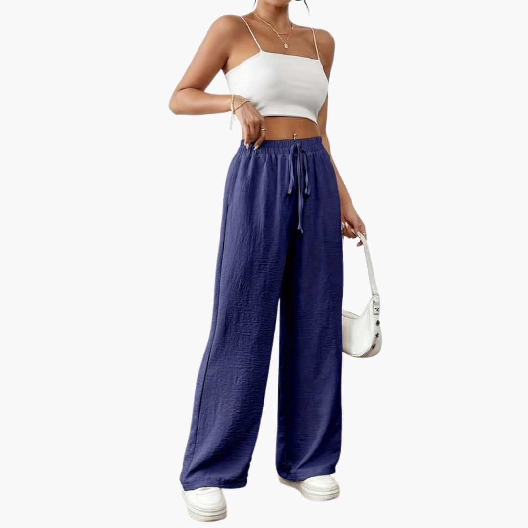 Pantalon Femme avec Poches Latérales et Cordon