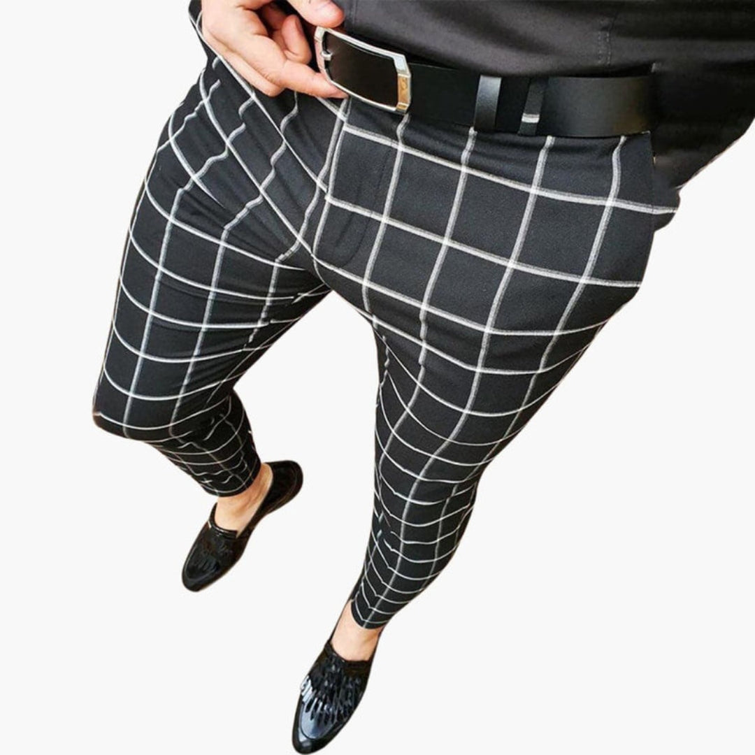 Pantalon Homme Coupe Ajustée a Motif Carreaux