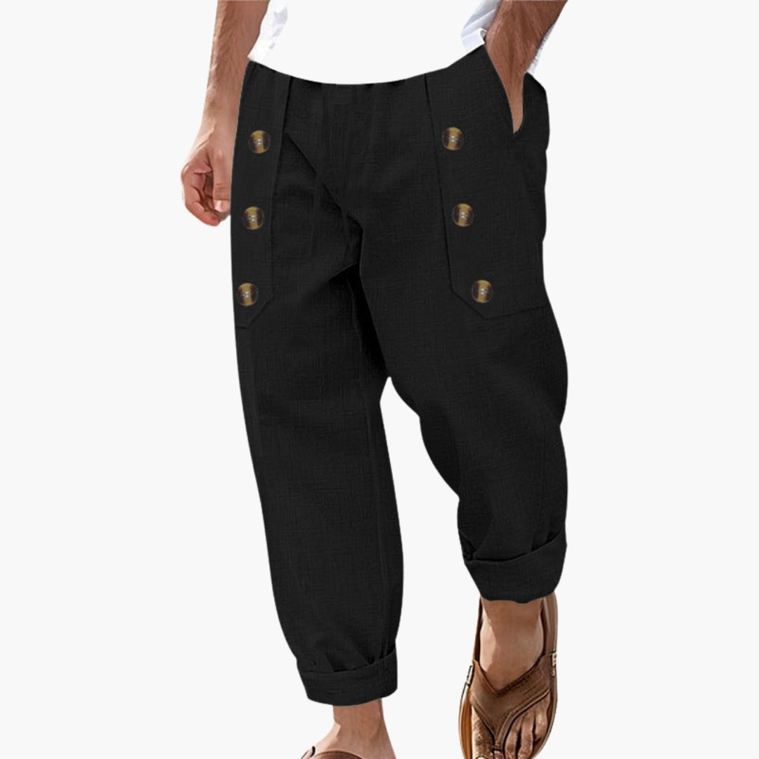 Pantalon Homme a Boutons Latéraux et Taille Élastique