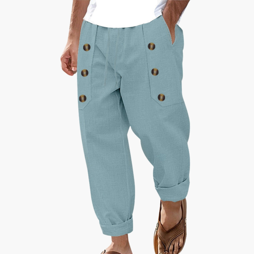 Pantalon Homme a Boutons Latéraux et Taille Élastique