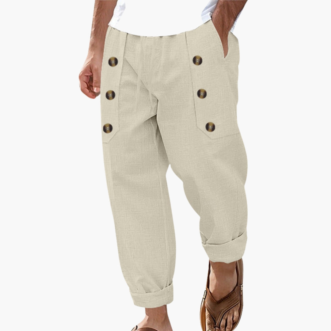 Pantalon Homme a Boutons Latéraux et Taille Élastique