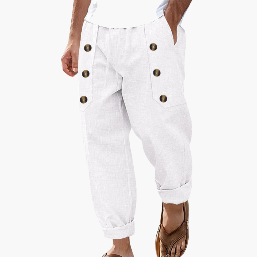 Pantalon Homme a Boutons Latéraux et Taille Élastique