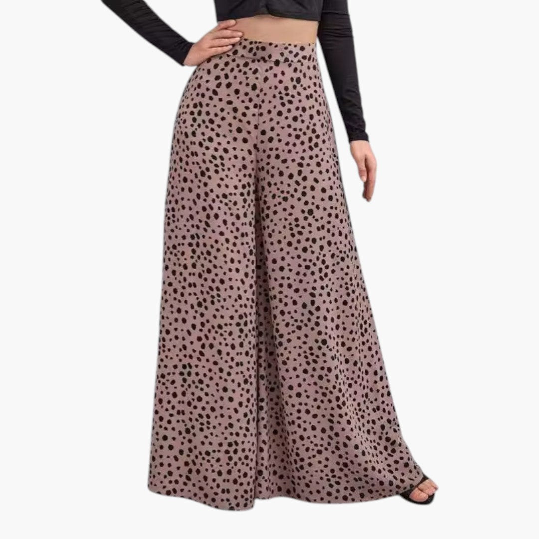 Pantalon Palazzo Femme Taille Haute avec Motif à Pois