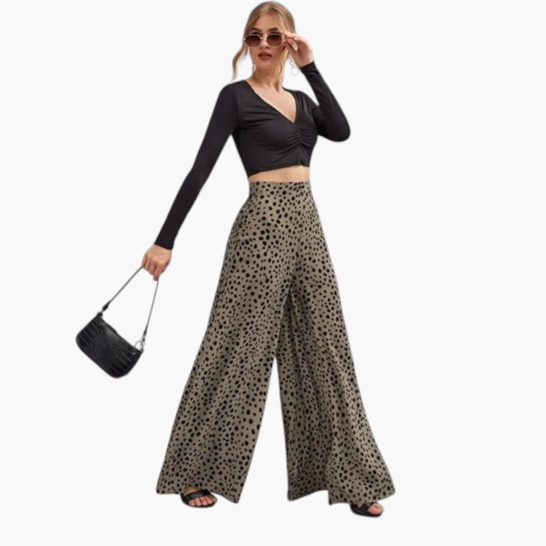 Pantalon Palazzo Femme Taille Haute avec Motif à Pois