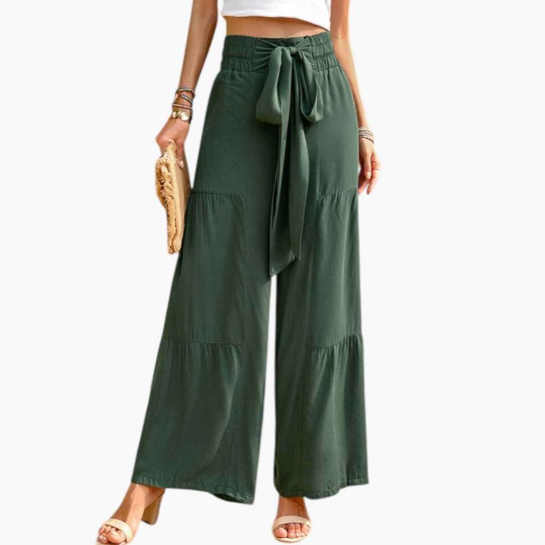 Pantalon Palazzo Femme a Ceinture à Nouer et Ourlet à Volants