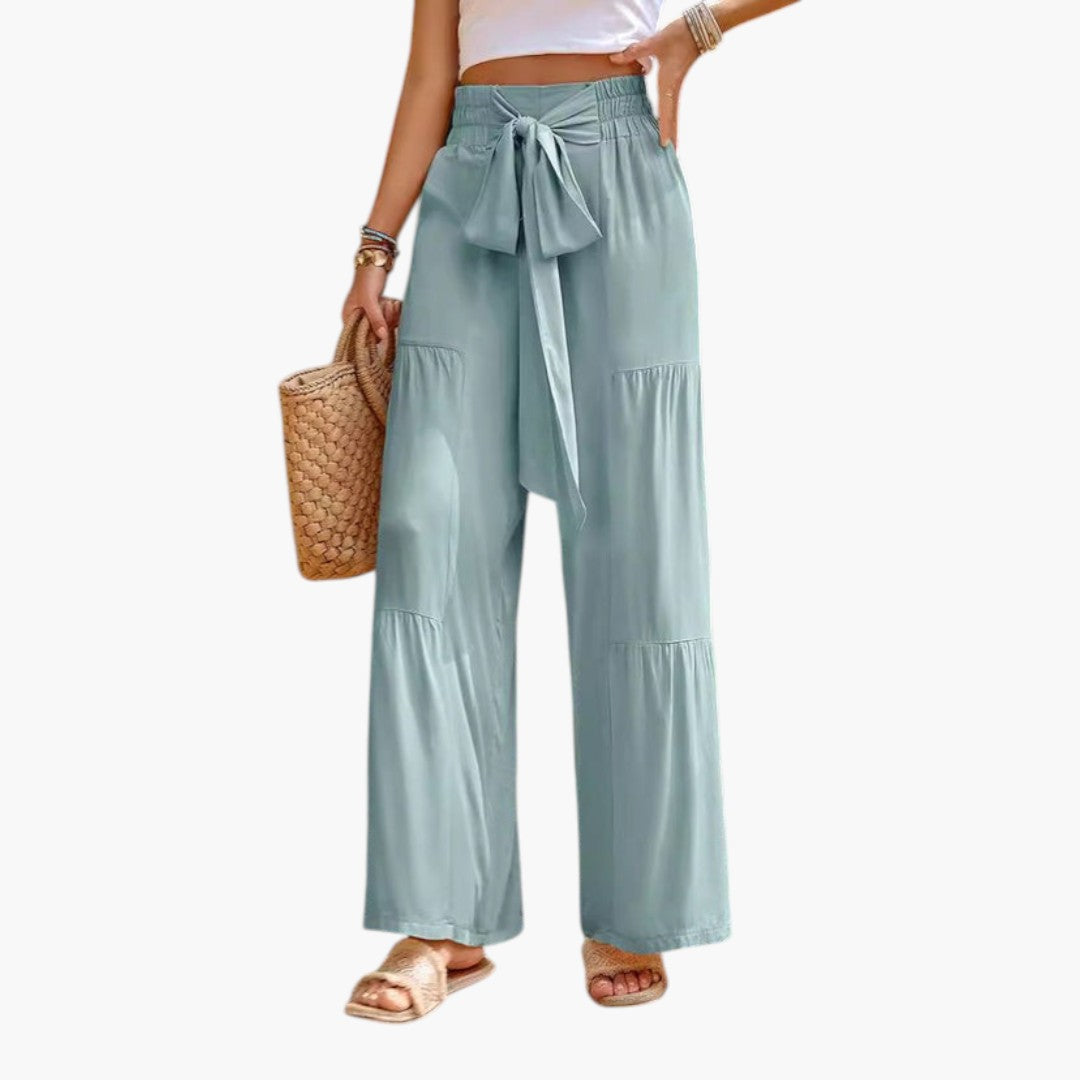 Pantalon Palazzo Femme a Ceinture à Nouer et Ourlet à Volants
