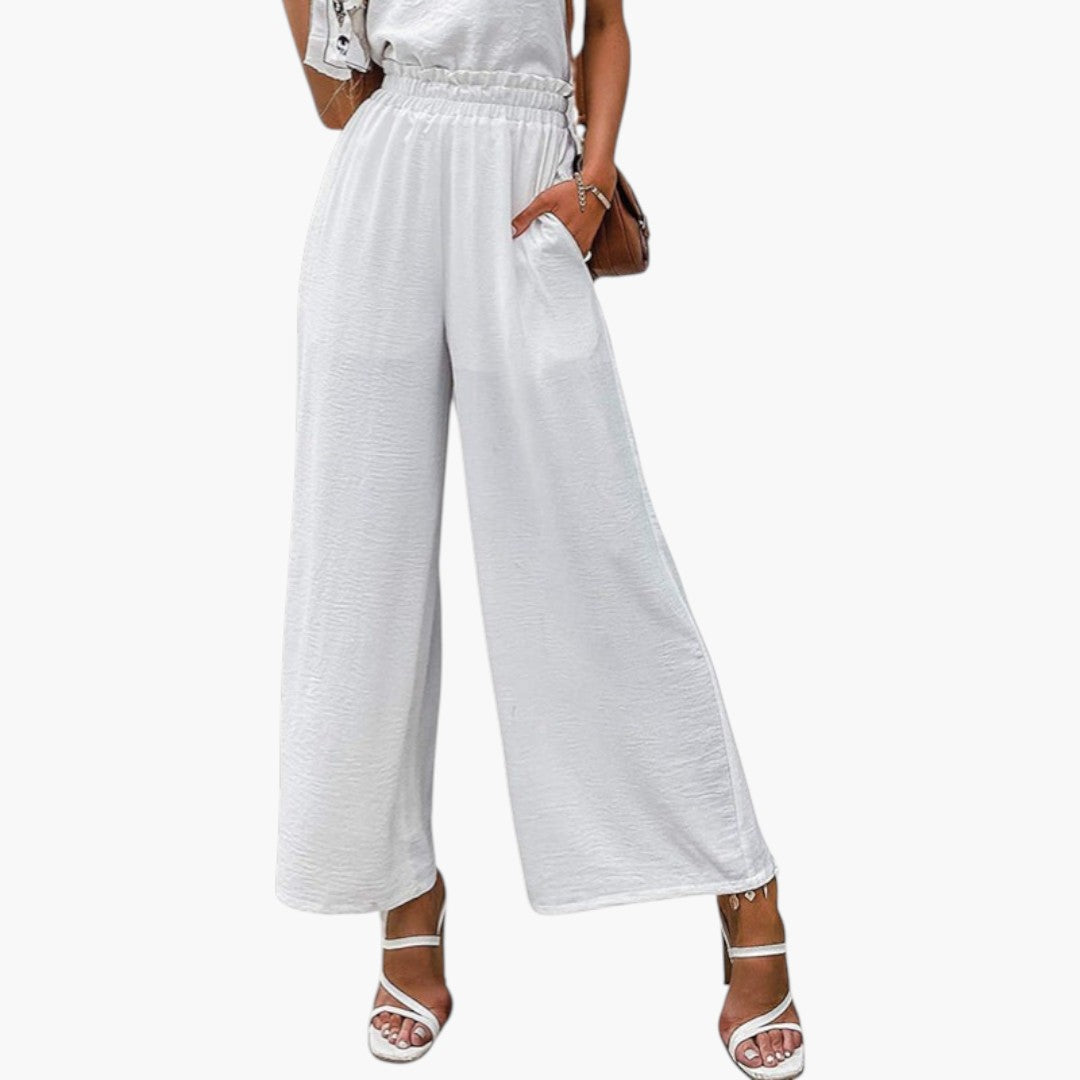 Pantaloni Palazzo Donna a Gamba Larga e Superficie Liscia