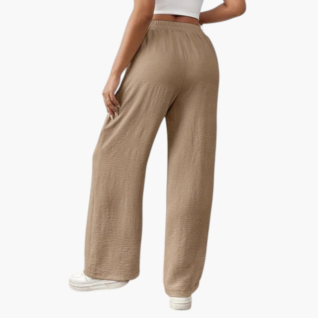 Pantalon Palazzo Femme a Taille Élastique et Ceinture à Nouer