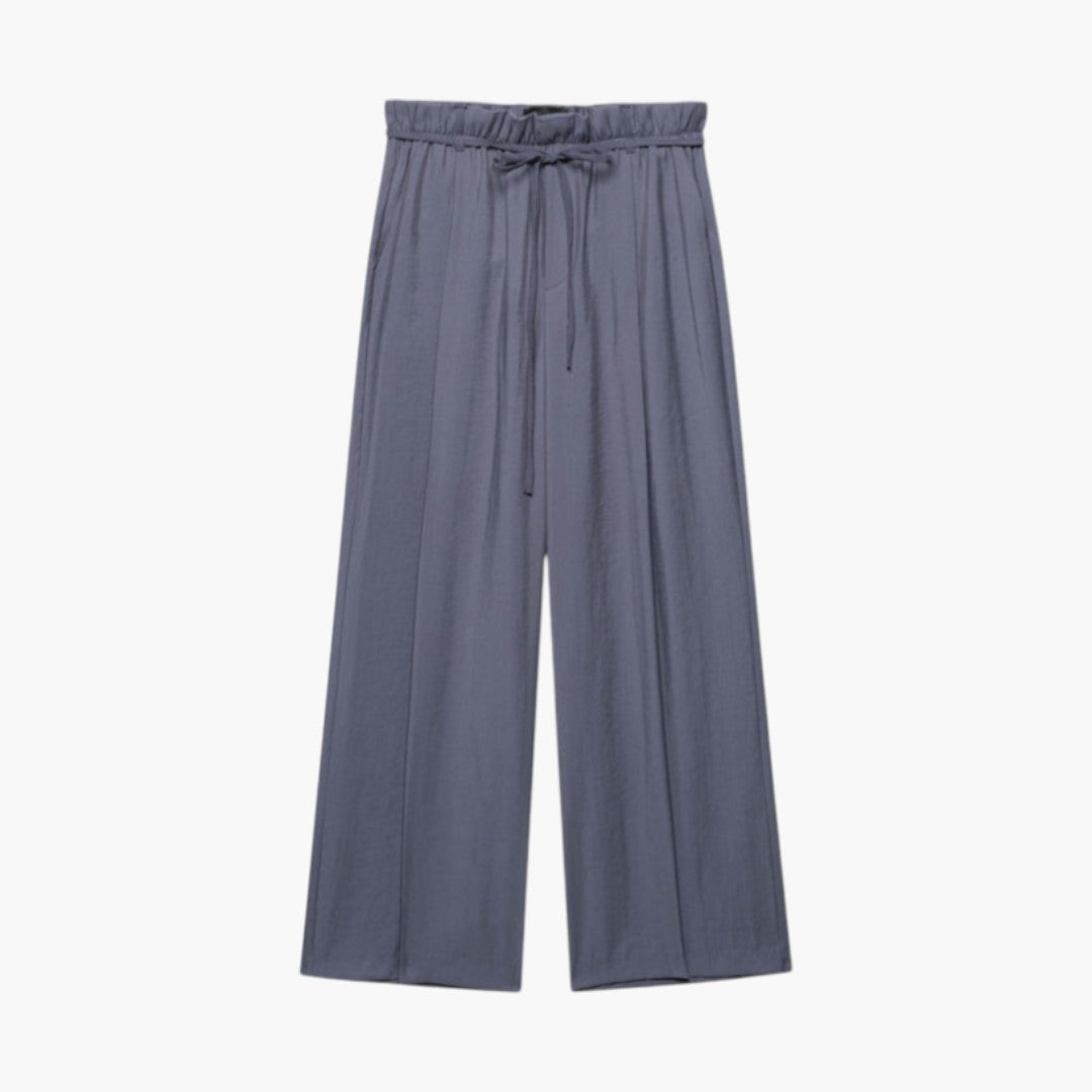 Pantalon Palazzo Femme a Taille Élastique et Jambe Large
