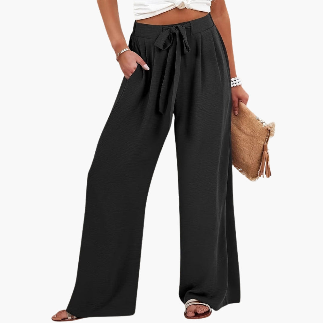 Pantaloni palazzo donna con vita elastica e gamba larga