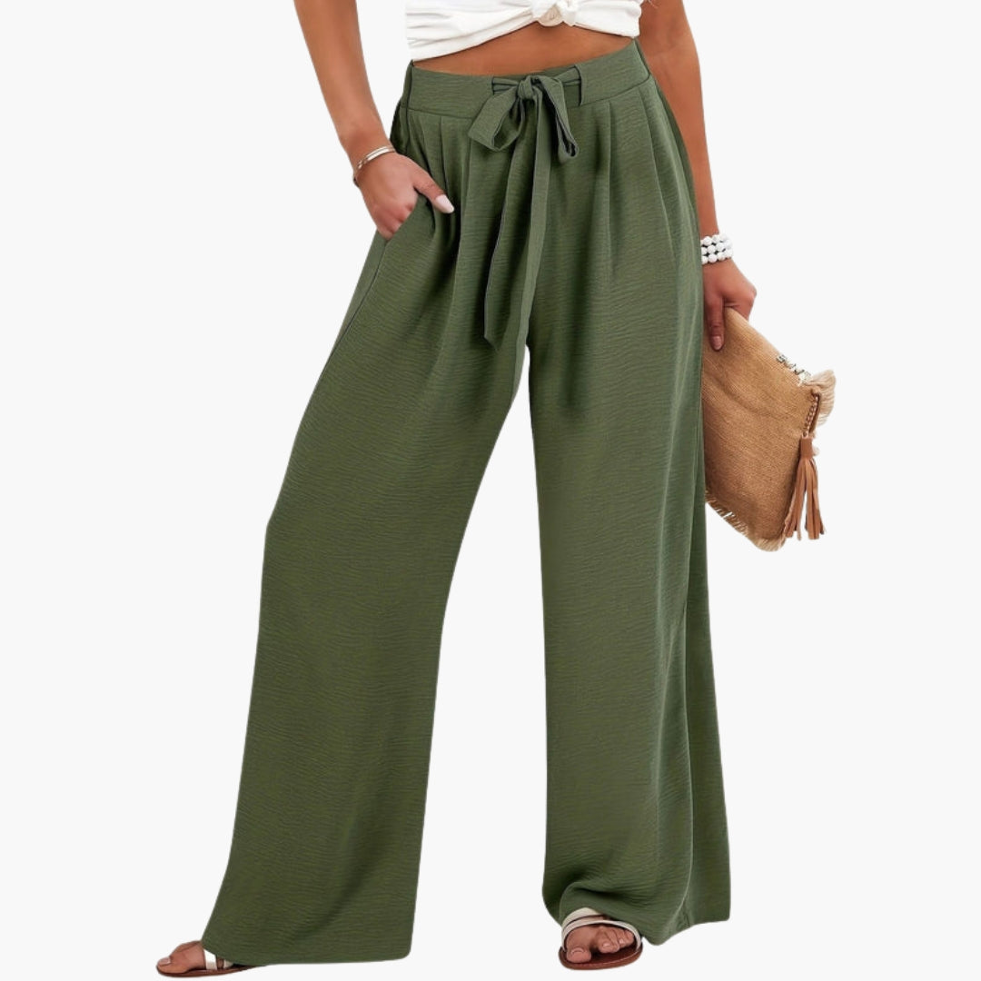 Pantaloni palazzo donna con vita elastica e gamba larga