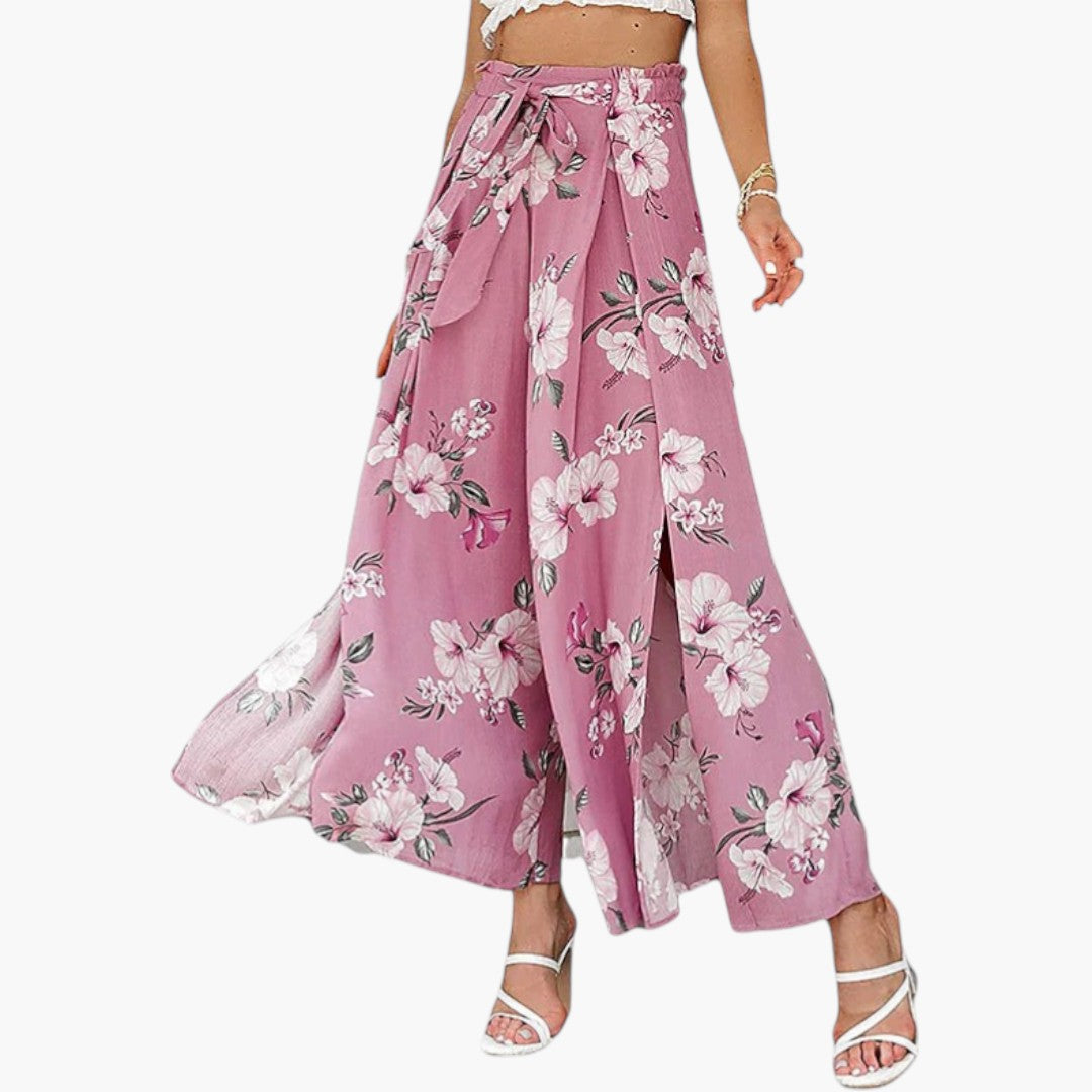Pantalon Palazzo Femme a Taille Élastique et Motif Floral