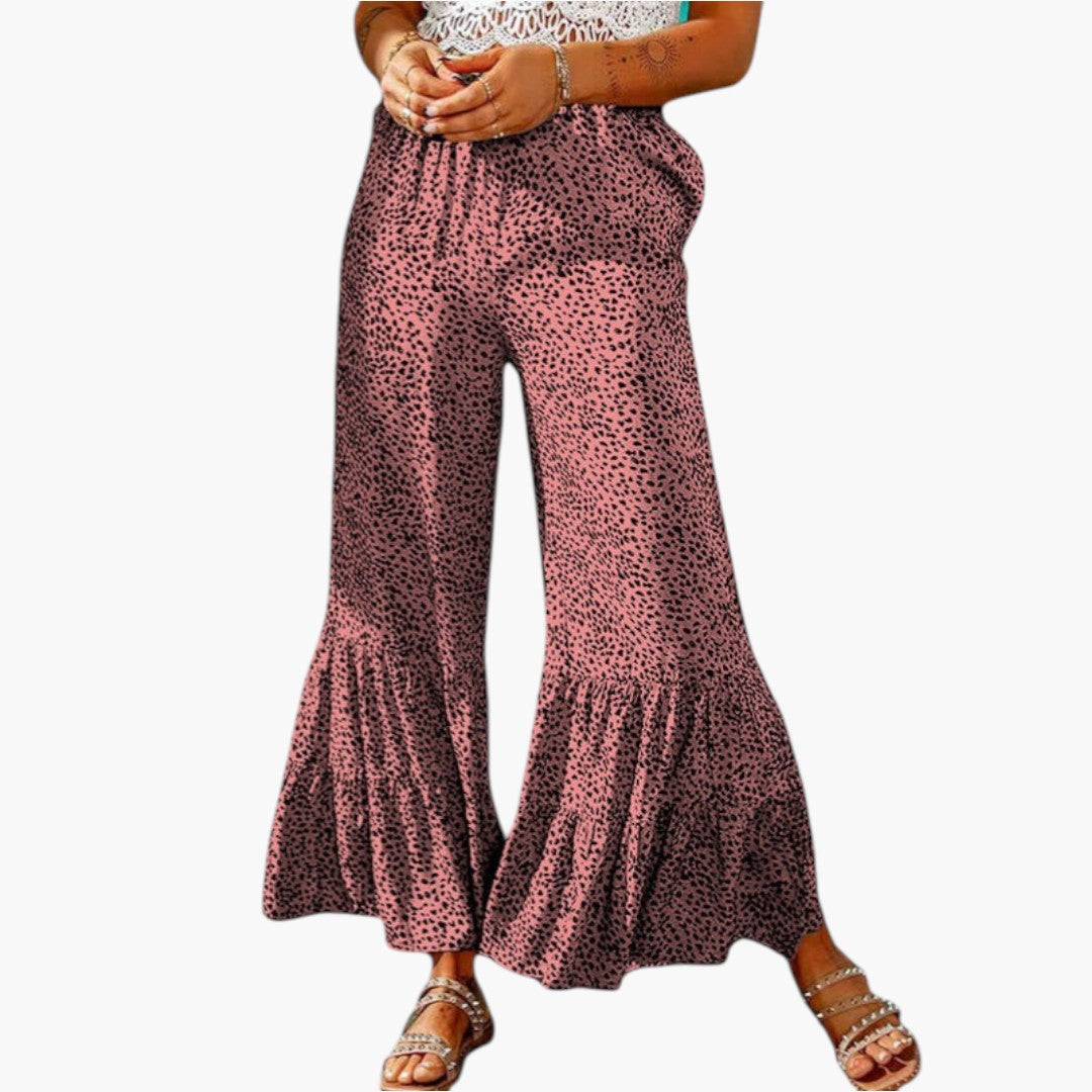 Pantalon Palazzo Femme a Taille Élastique et Ourlet Évasé