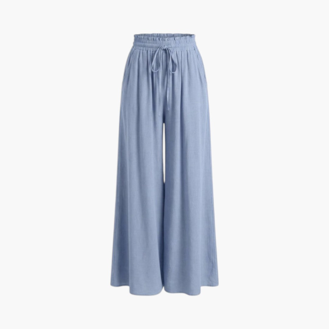 Pantalon Palazzo Femme a Taille Élastique et Poches