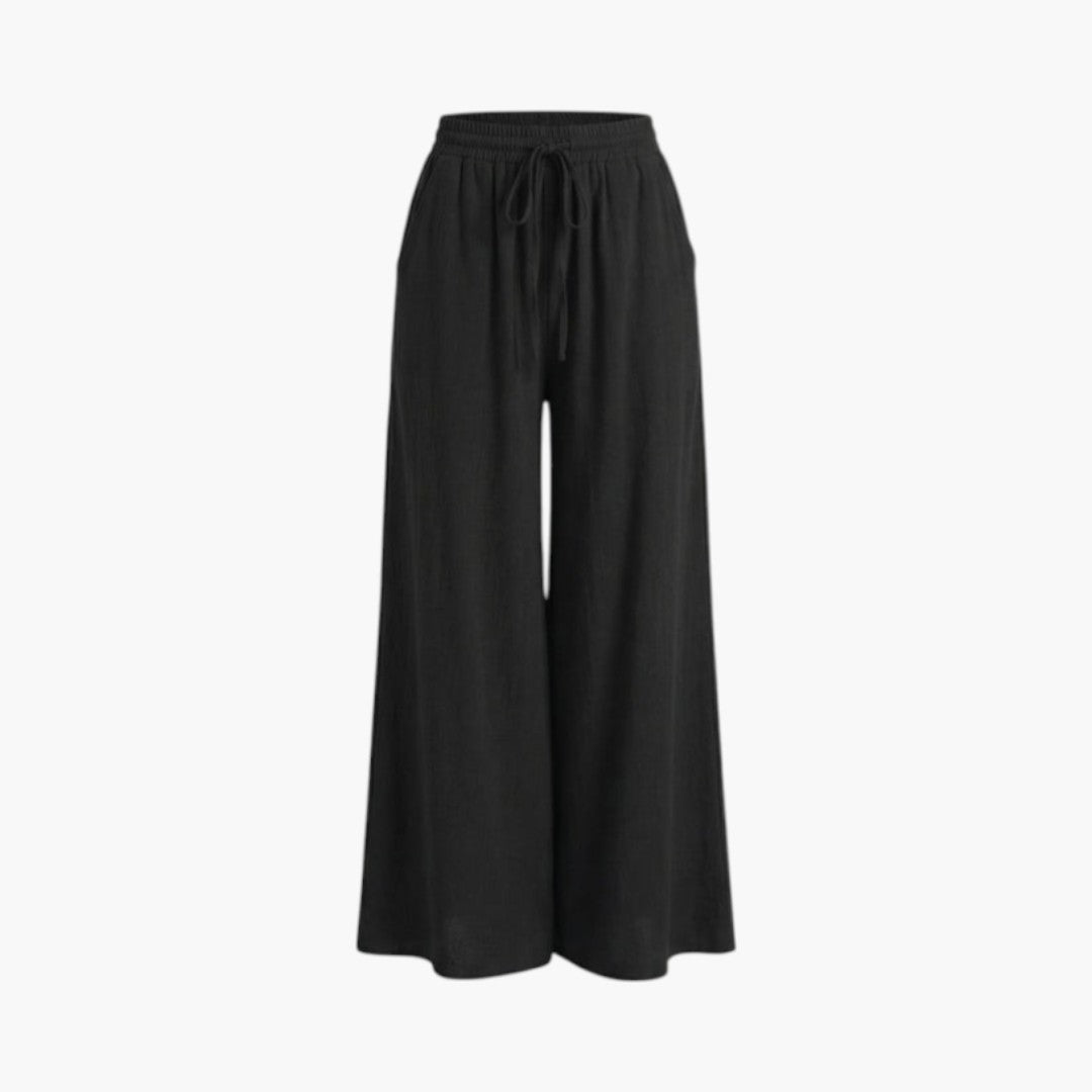 Pantalon Palazzo Femme a Taille Élastique et Poches