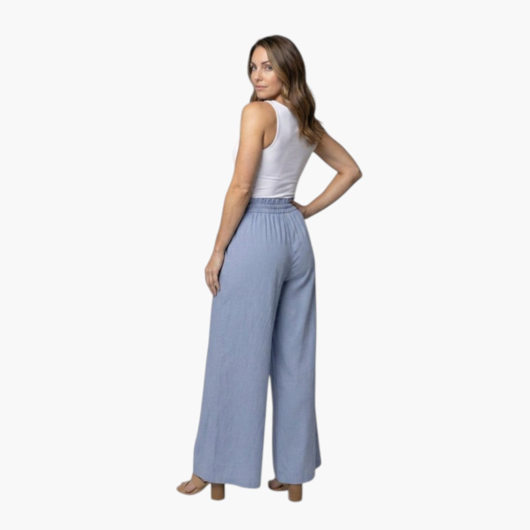 Pantalon Palazzo Femme a Taille Élastique et Poches