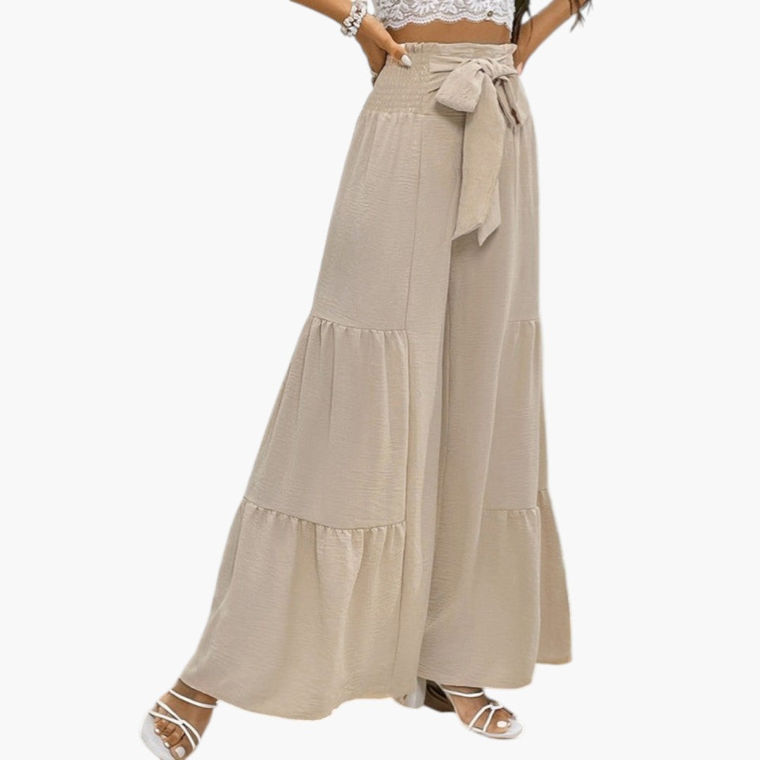 Pantalon Palazzo Femme avec Ceinture et Ourlet à Volants