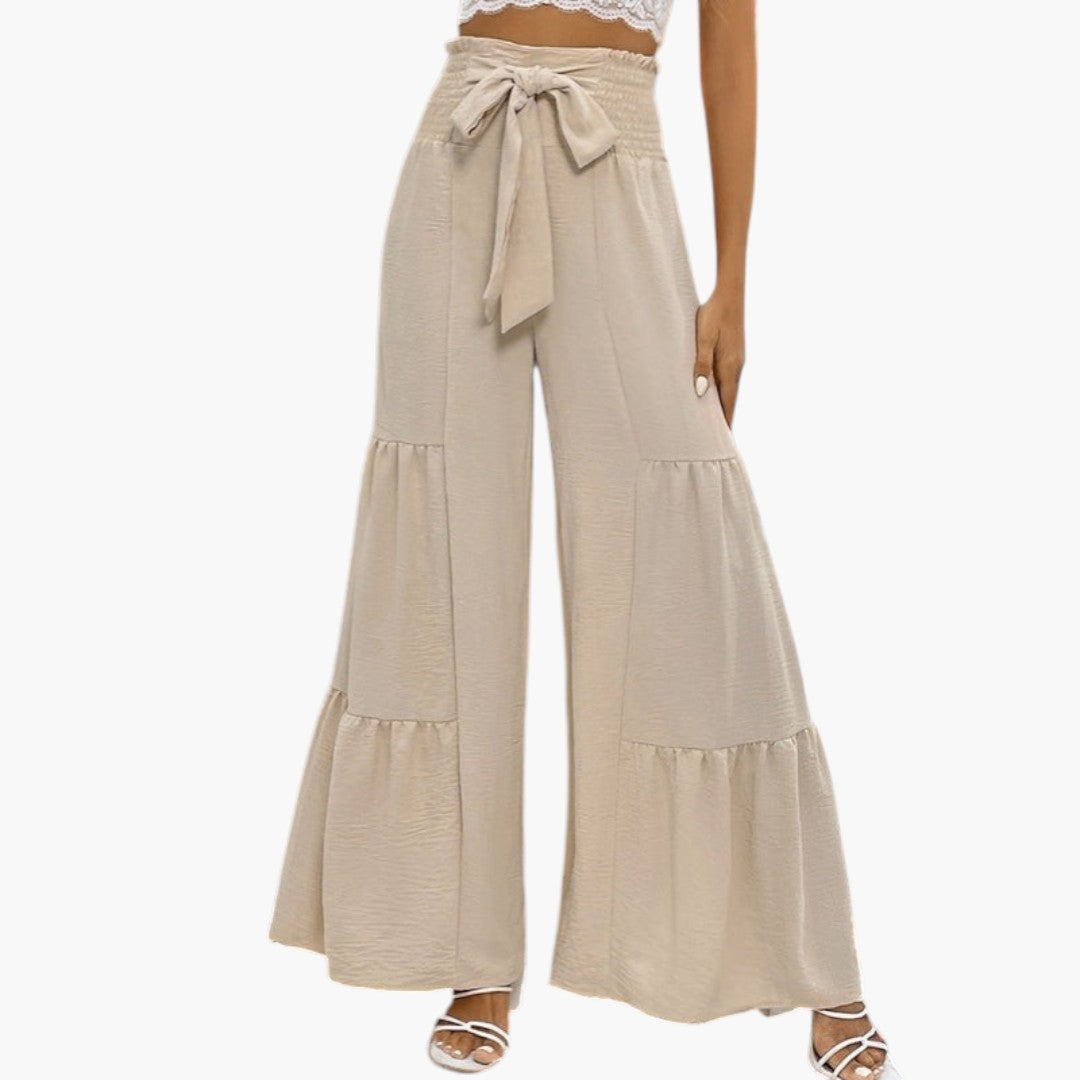 Pantalon Palazzo Femme avec Ceinture et Ourlet à Volants