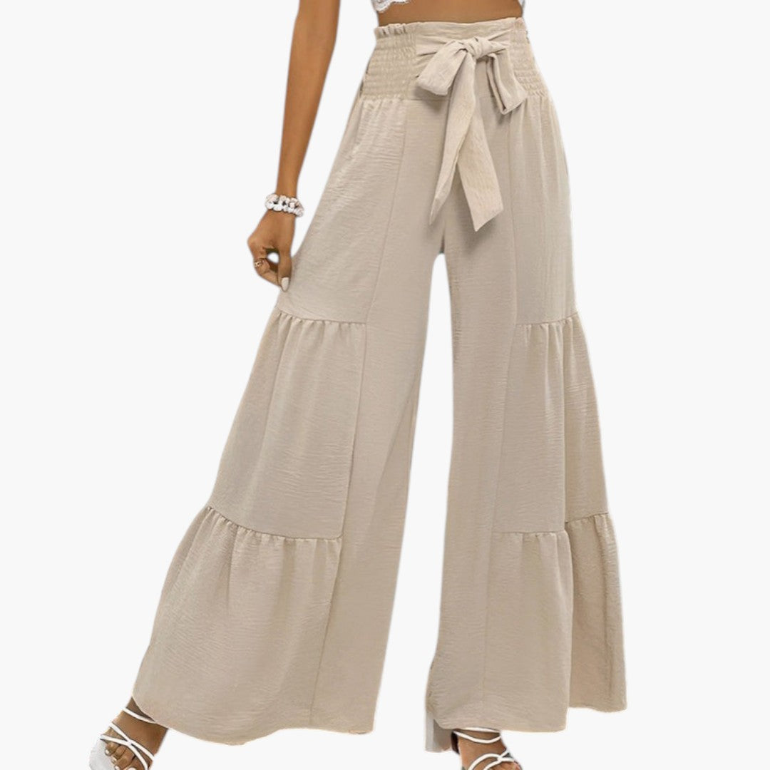 Pantalon Palazzo Femme avec Ceinture et Ourlet à Volants