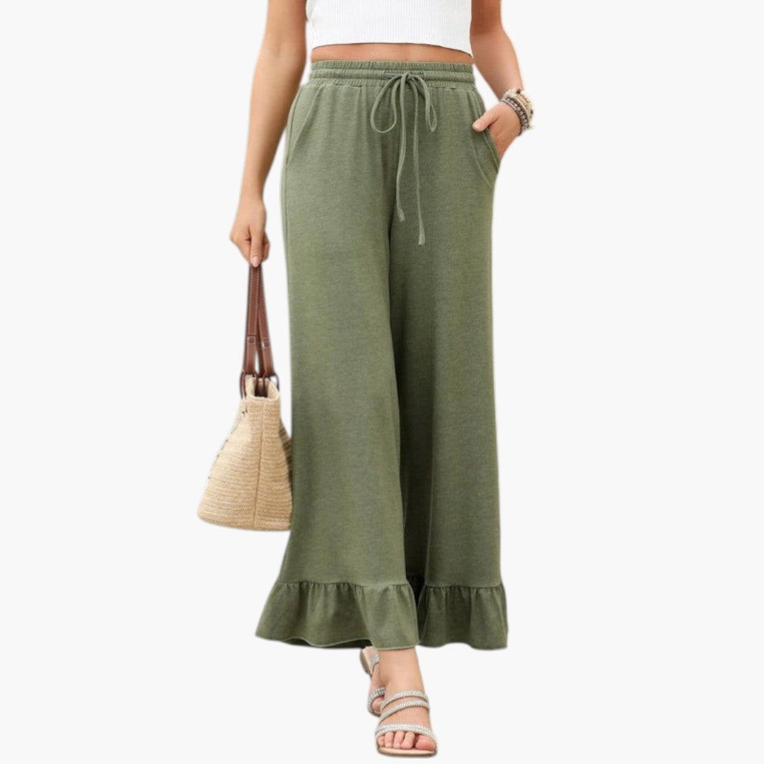 Pantalon Palazzo Femme avec Ourlet à Volants