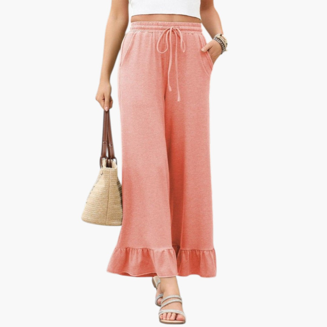 Pantalon Palazzo Femme avec Ourlet à Volants