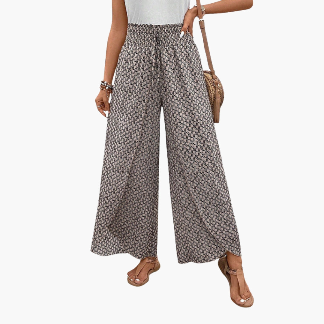 Pantalon Palazzo Femme avec Taille Élastique et Motif