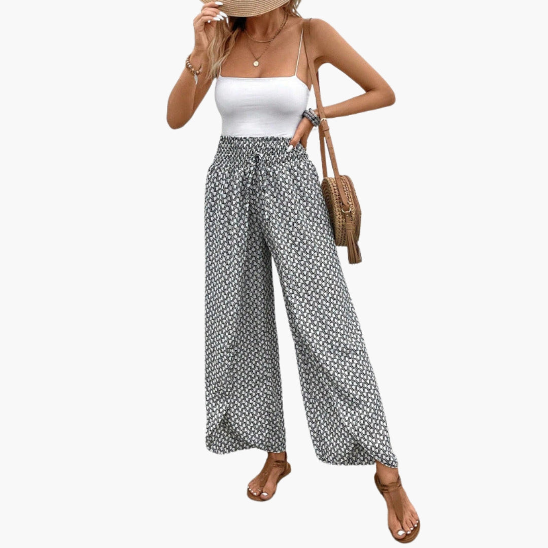 Pantalon Palazzo Femme avec Taille Élastique et Motif