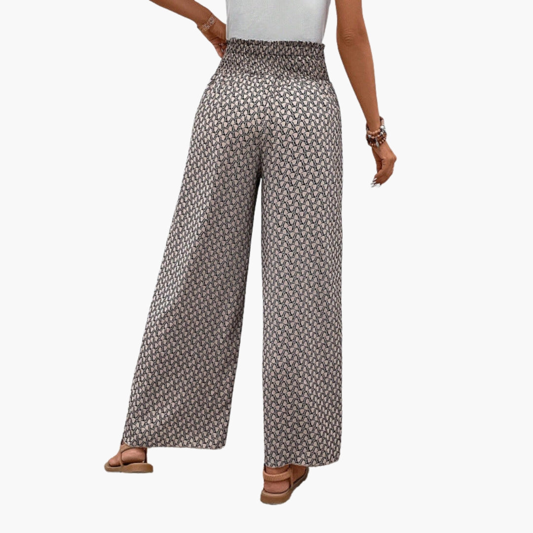 Pantalon Palazzo Femme avec Taille Élastique et Motif
