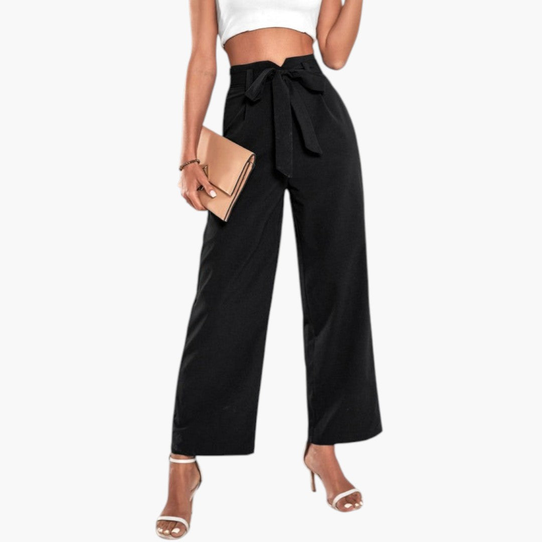 Pantalon Palazzo Femme avec Taille Haute et Ceinture à Nouer