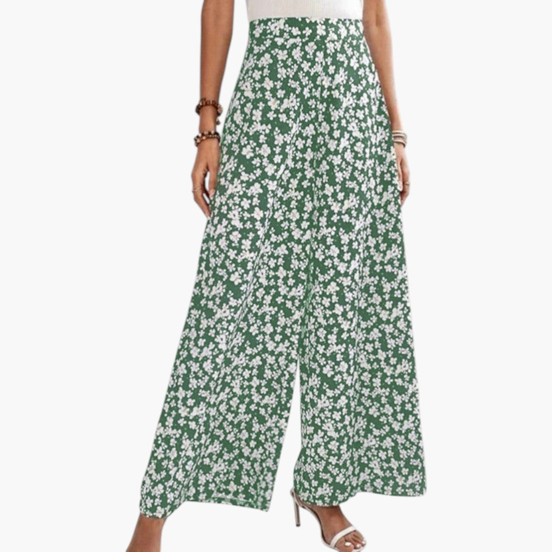 Women's Palazzo Pants with High Waist and Floral Pattern