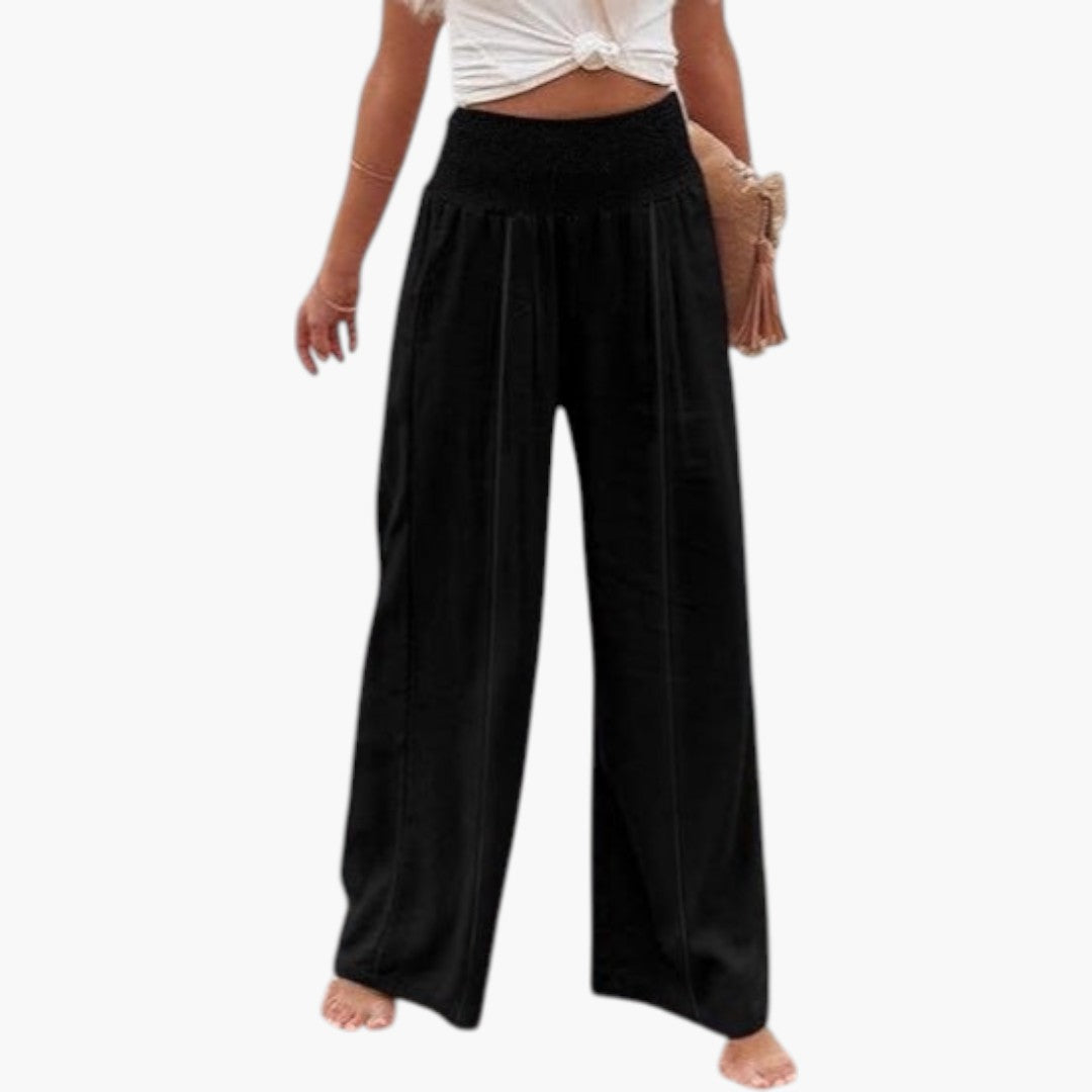 Pantalon Palazzo Femme avec Taille Haute et Plis