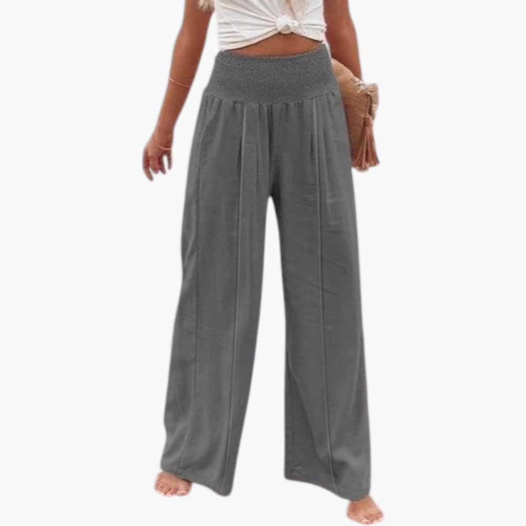 Pantalon Palazzo Femme avec Taille Haute et Plis