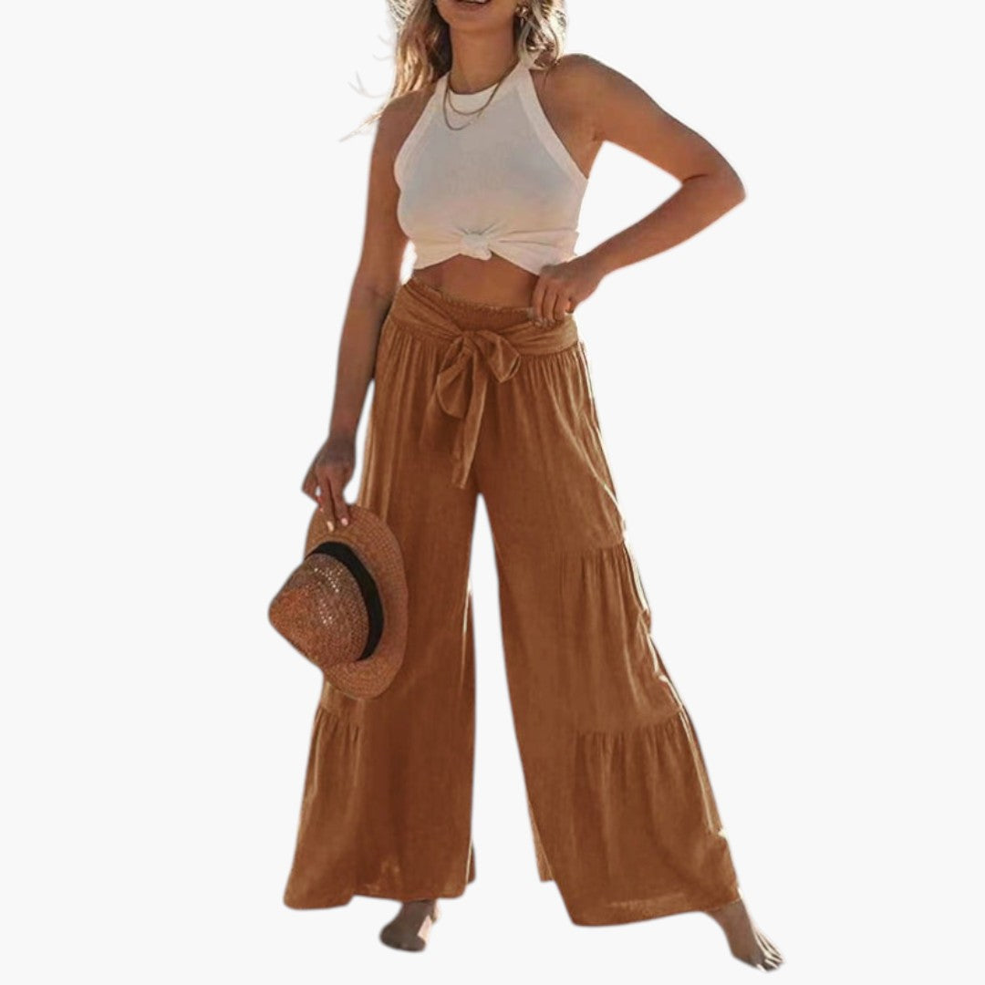 Pantalon Palazzo Pour Femme avec Ceinture à Nouer