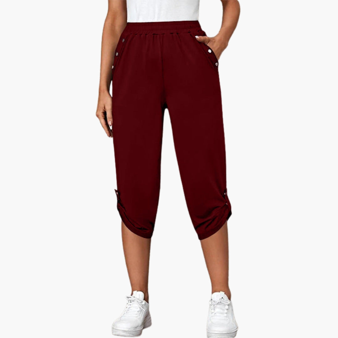 Pantalon capri jersey femme avec boutons et poches
