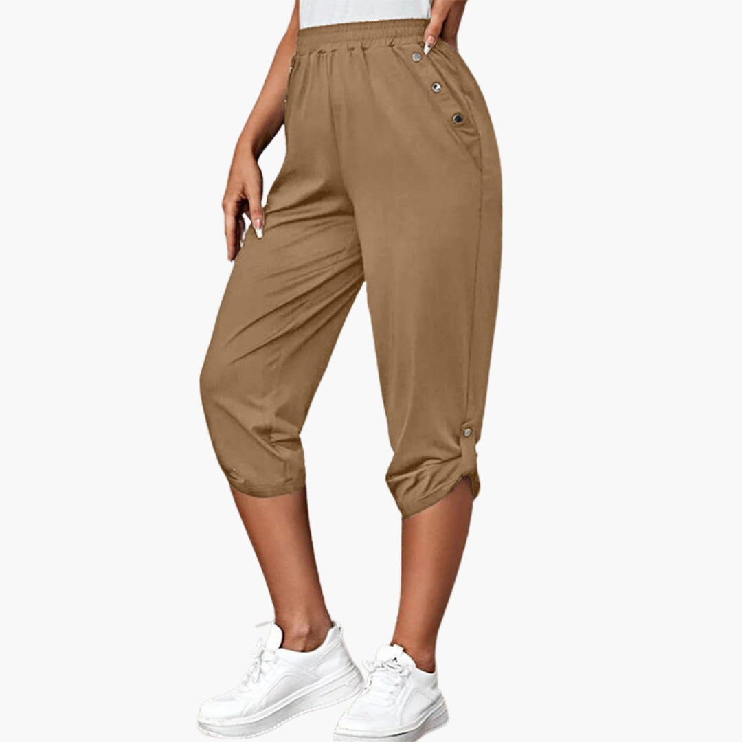 Pantalon capri jersey femme avec boutons et poches