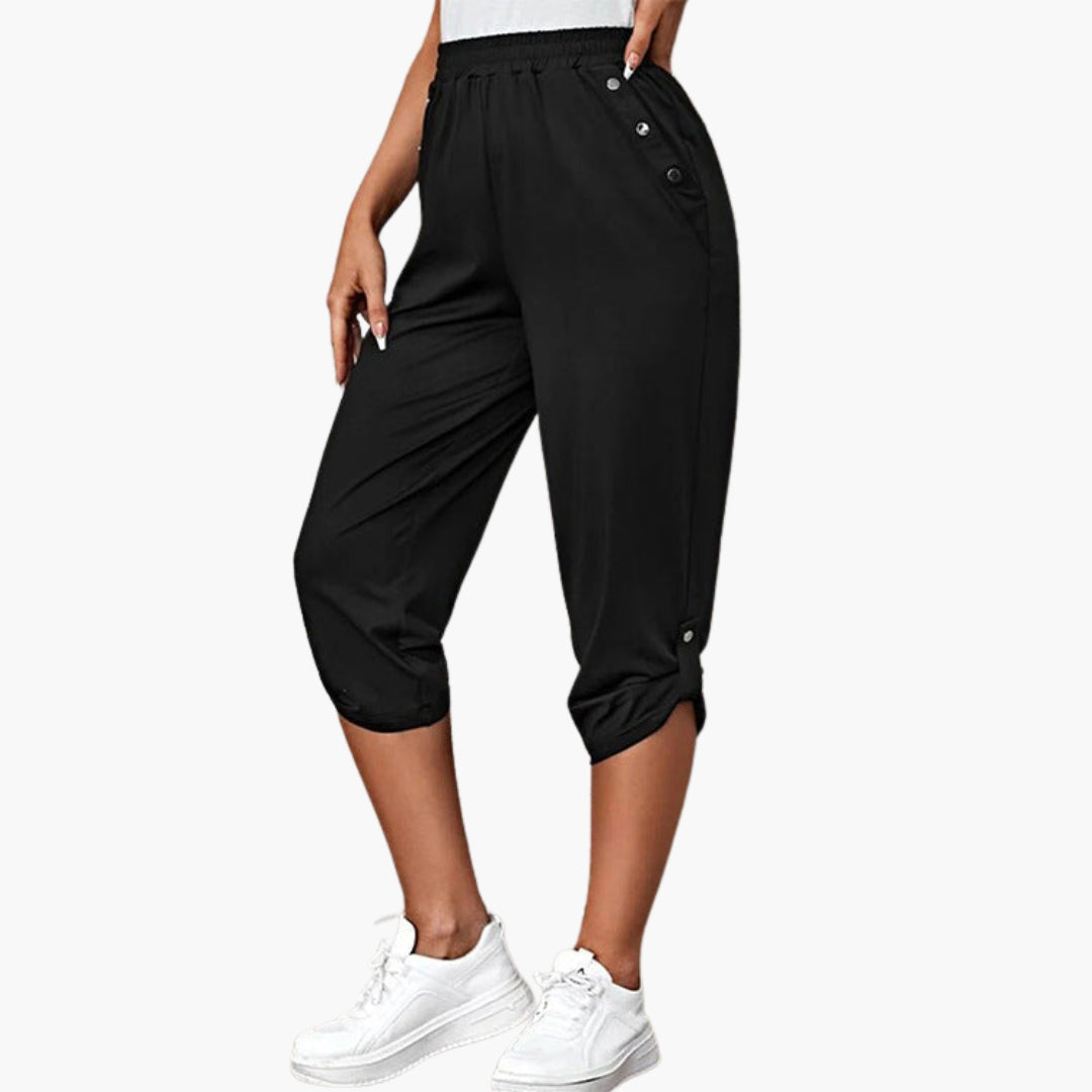 Pantalon capri jersey femme avec boutons et poches