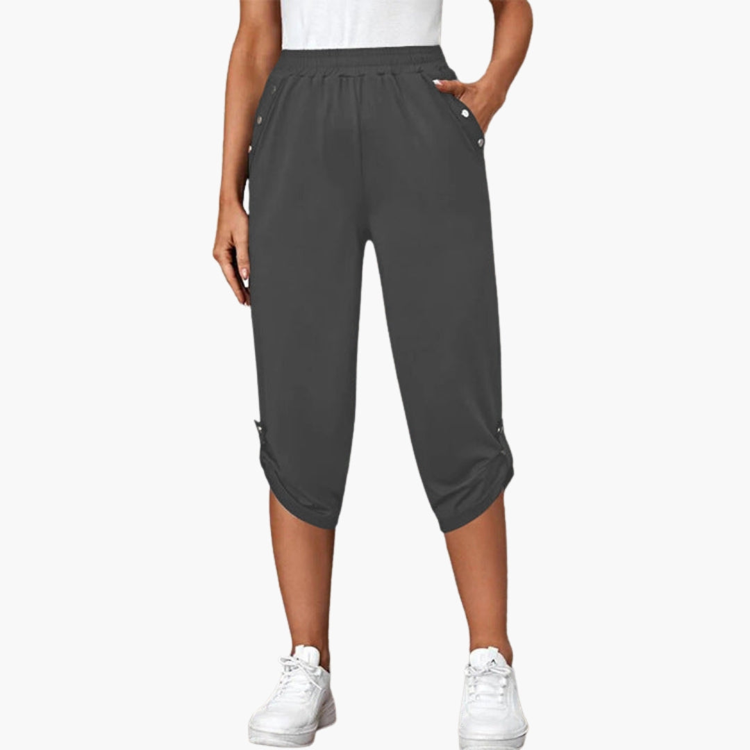 Pantalon capri jersey femme avec boutons et poches