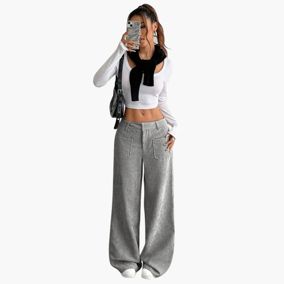 Pantalon en velours côtelé pour femme à jambes larges