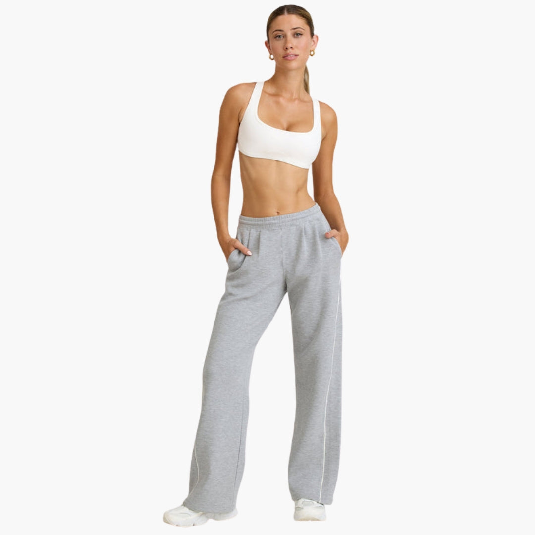 Pantalon femme coupe large à surpiqûres contrastées